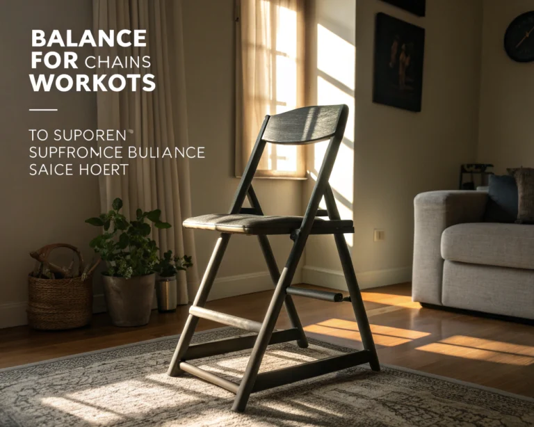 Silla robusta y estable en una sala de estar minimalista, diseñada para rutinas de ejercicio, destacando su soporte y equilibrio.