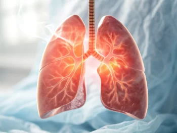 Pulmones iluminados con un resplandor suave, rodeados de un fondo tranquilo y relajante, simbolizando la salud respiratoria y el bienestar.